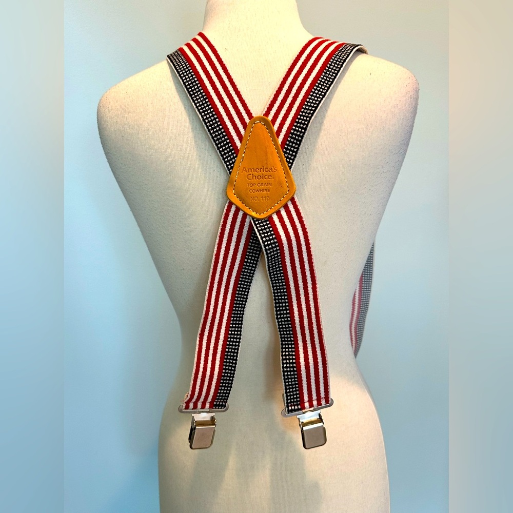 America’s Choice Top Grain Cowhide American Flag Suspenders 4th of July